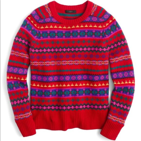 Fair Isle Pink and Red Winter Holiday Sweater from J Crew - Picture 1 of 4
